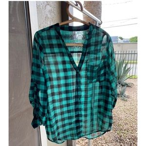Checkered Green Sheer Button Down